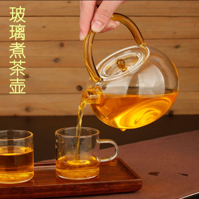 玻璃煮茶壶 玻璃提梁煮茶壶 耐热玻璃提梁烧水煮花茶单壶 提梁壶