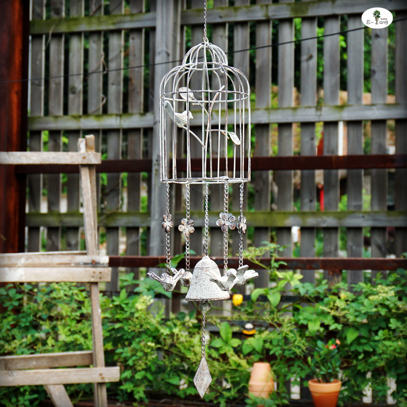 花园铸铁小鸟风铃包邮阳台悬挂鸟笼装饰铃铛美式庭院入户门迎挂饰