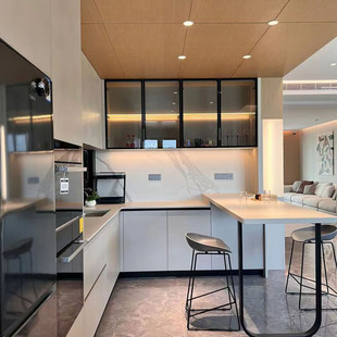 定制艾欧维铝合金整体橱柜定制厨房小户型一体石英石台面现代简约