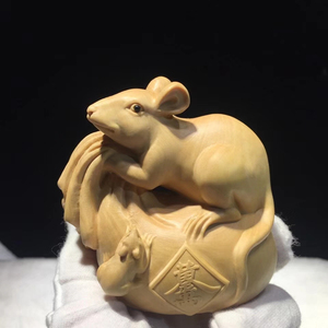 小叶黄杨木老鼠木雕代代数钱子孙万代实木雕刻汽车装饰摆件手把玩