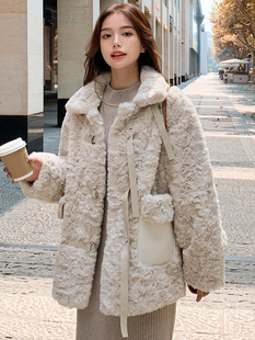 2022年冬季新款韩版仿皮草保暖宽松加厚皮毛一体大衣羊羔绒外套女