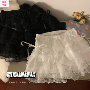 南瓜裤蕾丝打底裤女夏季防走光蛋糕裙安全裤短裤白色花苞黑色裤子