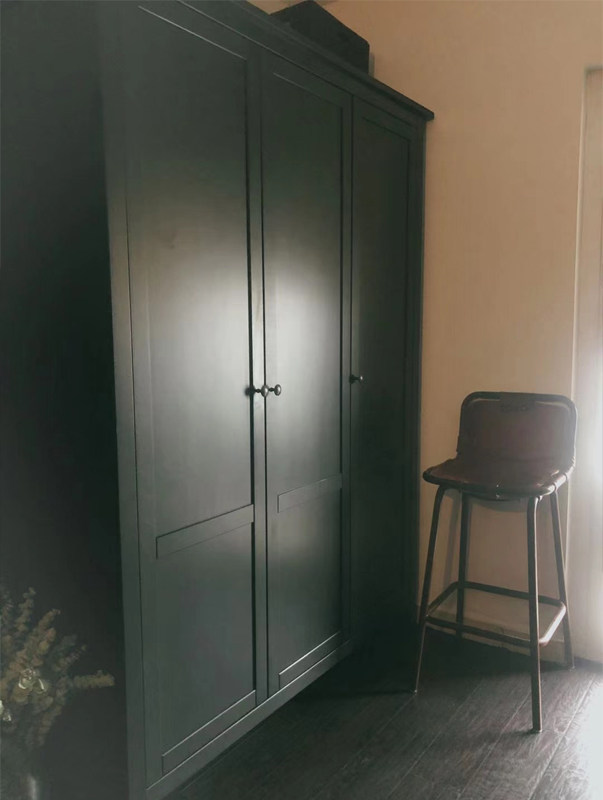 衣柜简约现代实木大3门三门木质立柜衣橱欧式卧室黑色衣柜