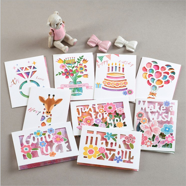 韩国创意激光镂空贺卡儿童生日祝福卡（带信封）商务感谢小卡片纸