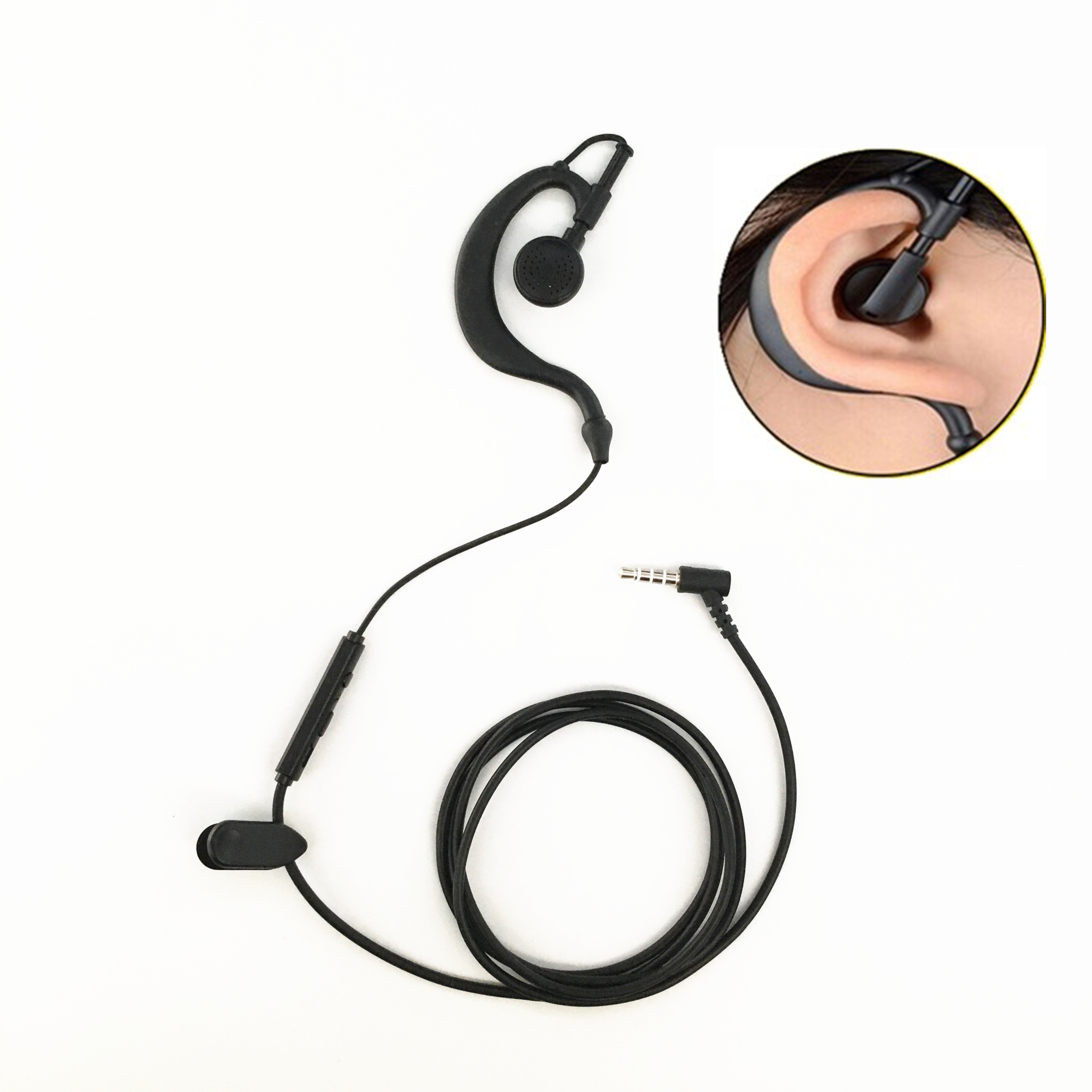 单边挂耳单线耳塞3.5L弯插头左右耳可带线控通话带麦音乐跑步耳机