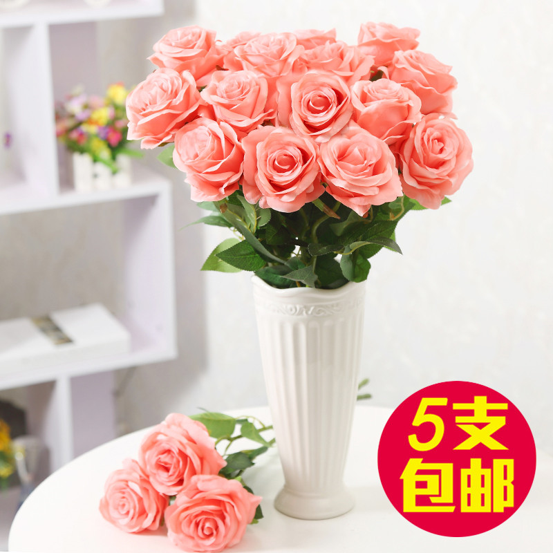 仿真玫瑰花套装绢花假花塑料花客厅装饰花单支摆件花束花艺摆设
