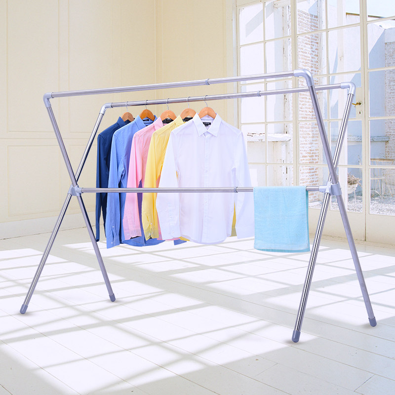 友利特晾衣架落地双杆式不锈钢伸缩晒衣架室外x型折叠挂晒被子架