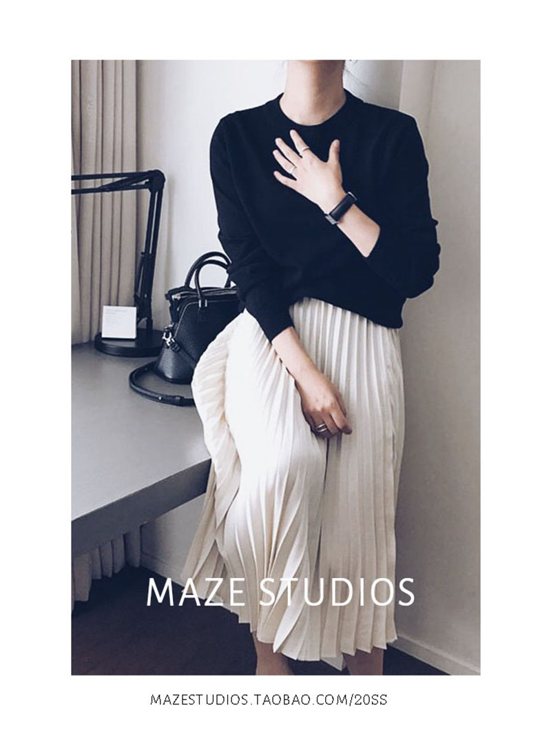 Maze Studios 温柔奶油白百褶半身裙早秋不可少的半身裙大孟力荐