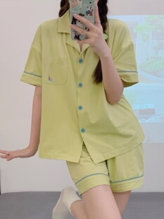 小清新纯棉文艺范少女睡衣女夏季简约短袖裤家居服学生家居服套装