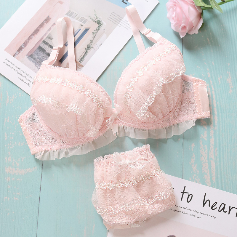 甜美可爱日系内衣套装少女软妹蕾丝学生文胸薄款聚拢小胸有钢圈