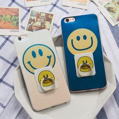 蓝光指环笑脸iPhone6s手机壳4.7 苹果6Plus保护套5.5蓝光全包软壳