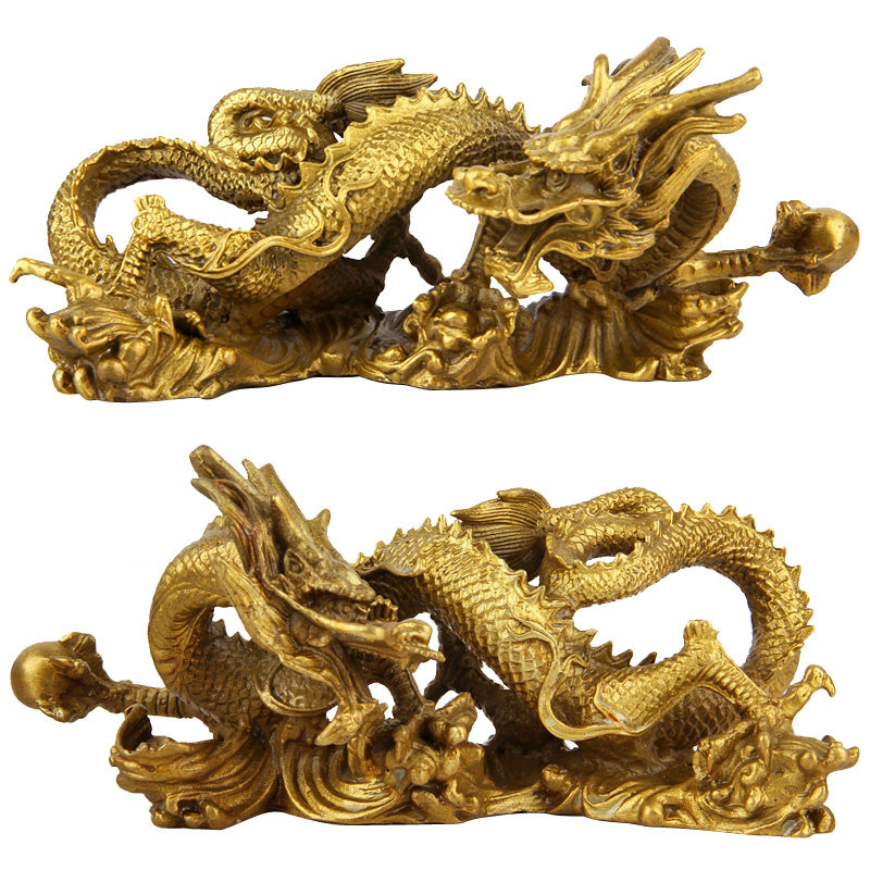 铜龙摆件过江龙双龙戏珠盘龙生肖龙汉龙单龙戏珠中式办公室装饰品