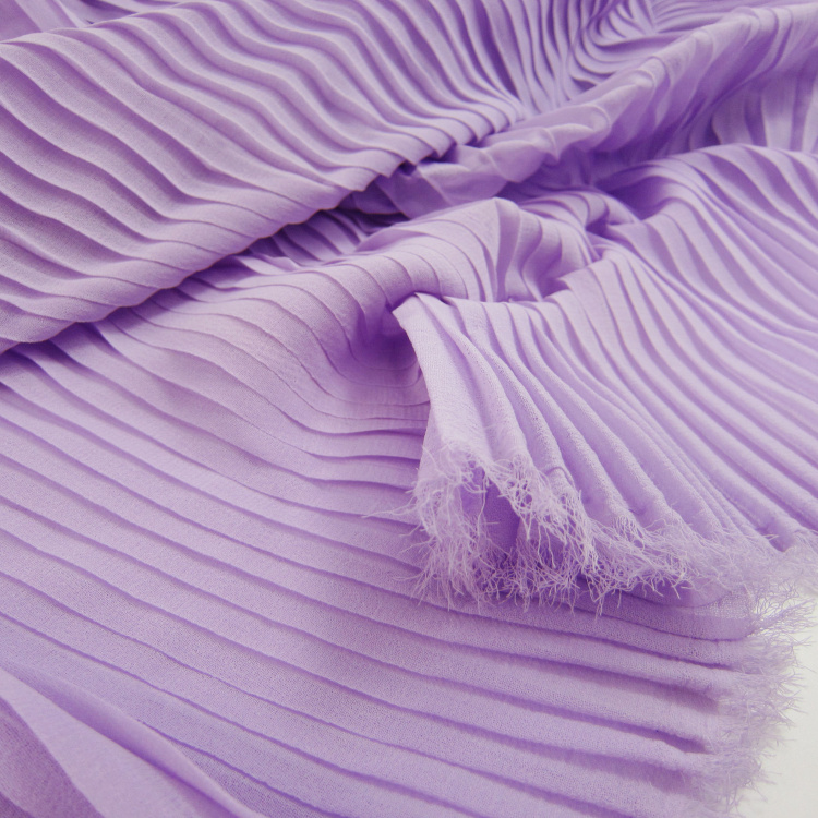 火爆复合丝风琴百褶压皱服装雪纺薰衣草紫色 半身连衣裙面布料0.5