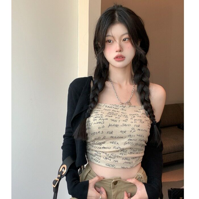 ins夏季纯欲风吊带背心女外穿短款内搭甜辣妹设计感bm美式上衣潮