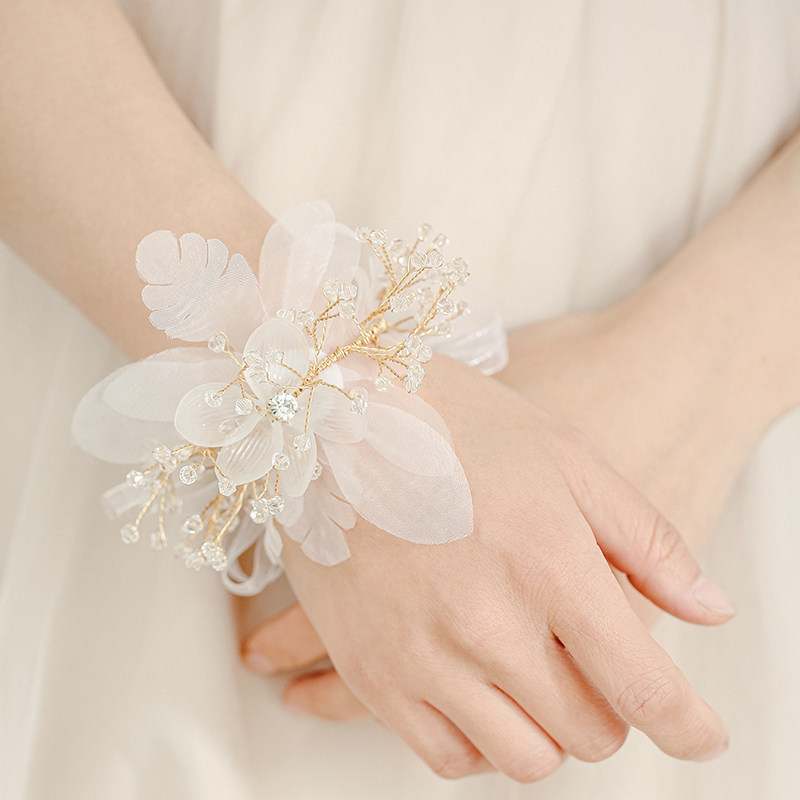 高档仙女新娘手腕花水晶婚纱唯美结婚礼伴娘姐妹团手花环宴会影楼