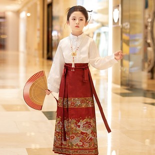 颜汐轩儿童马面裙织金2024年春秋新款女童红色古装汉服套装中国风