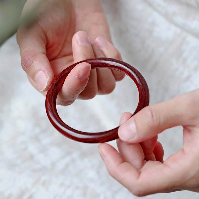 印度小叶紫檀手镯复古辟邪手工紫檀木手镯木镯子女款男贵妃镯圆形