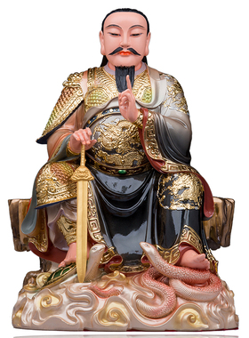 玄天上帝神像树脂彩绘武当山真武大帝披发玄武祖师供奉神像摆件