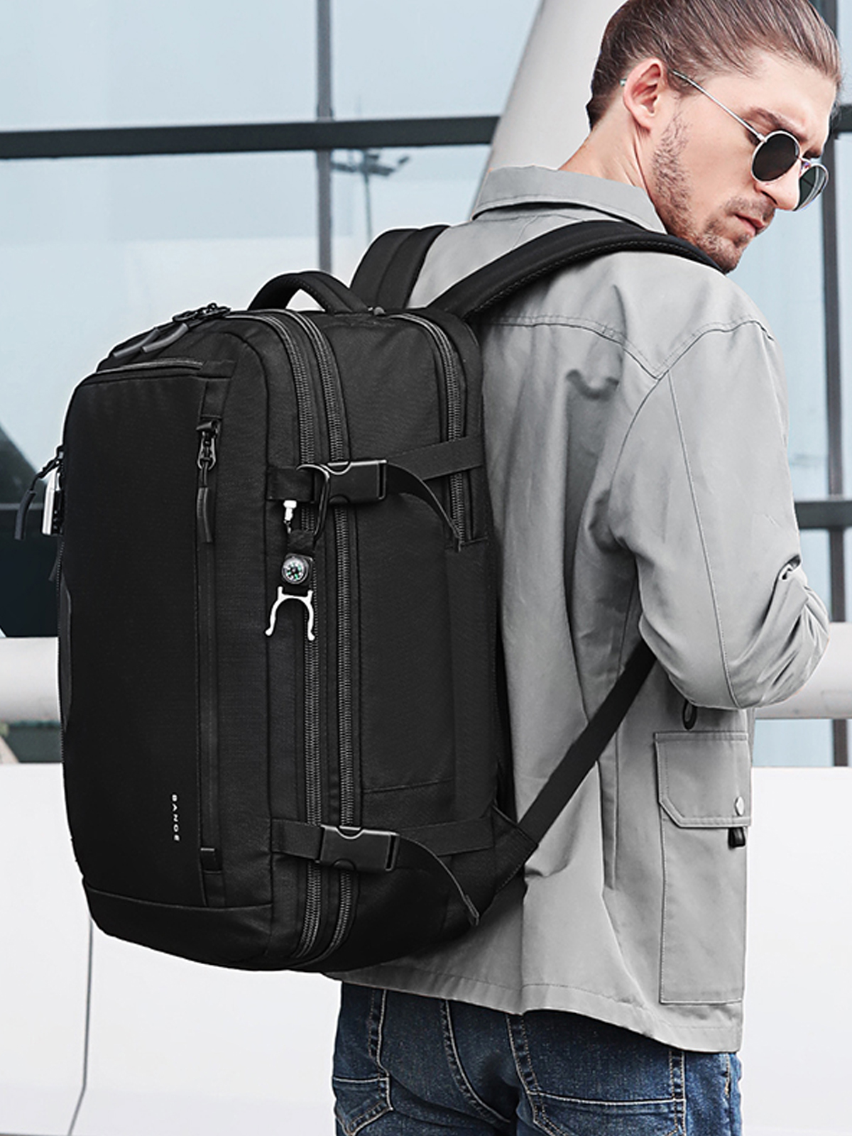 可扩容大容量双肩包男士背包电脑旅行出差通勤时尚登山休闲潮流包