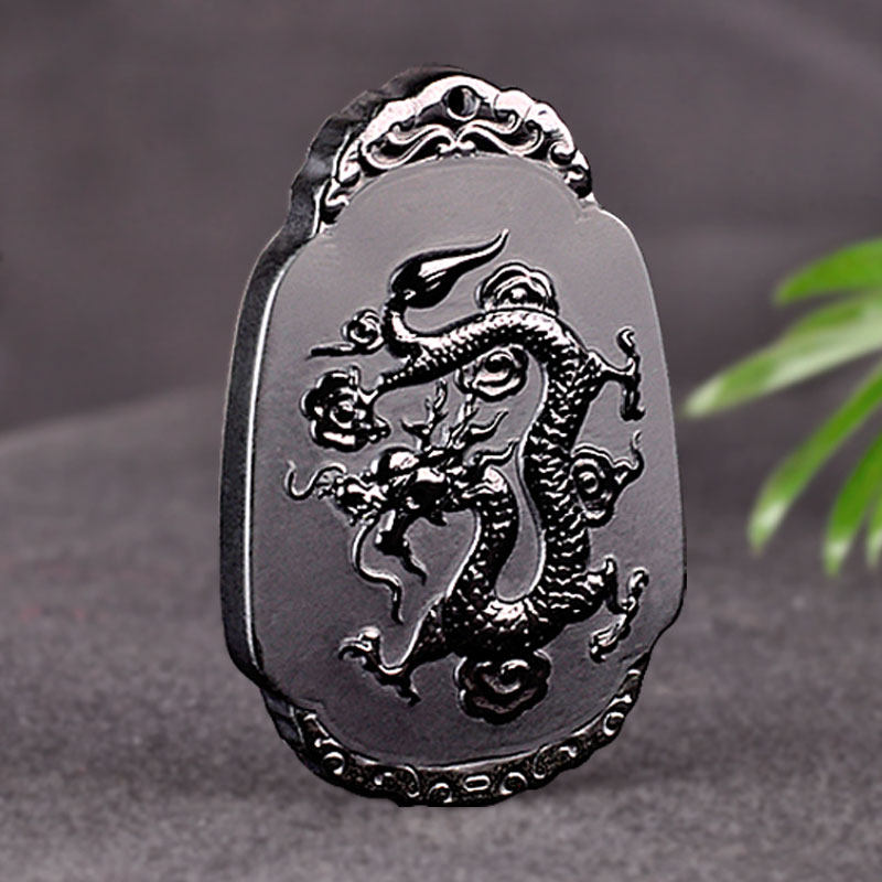 忆莱新疆和田玉墨玉龙牌挂件玉石吊坠男款带证书包邮礼品定制