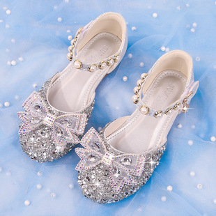 女童凉鞋2024夏季新款儿童爱莎软底包头公主鞋小女孩水晶表演出鞋