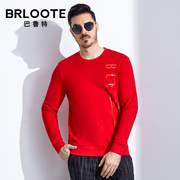 Brloote/巴鲁特休闲个性红色圆领套头卫衣男 运动上衣 2019春装