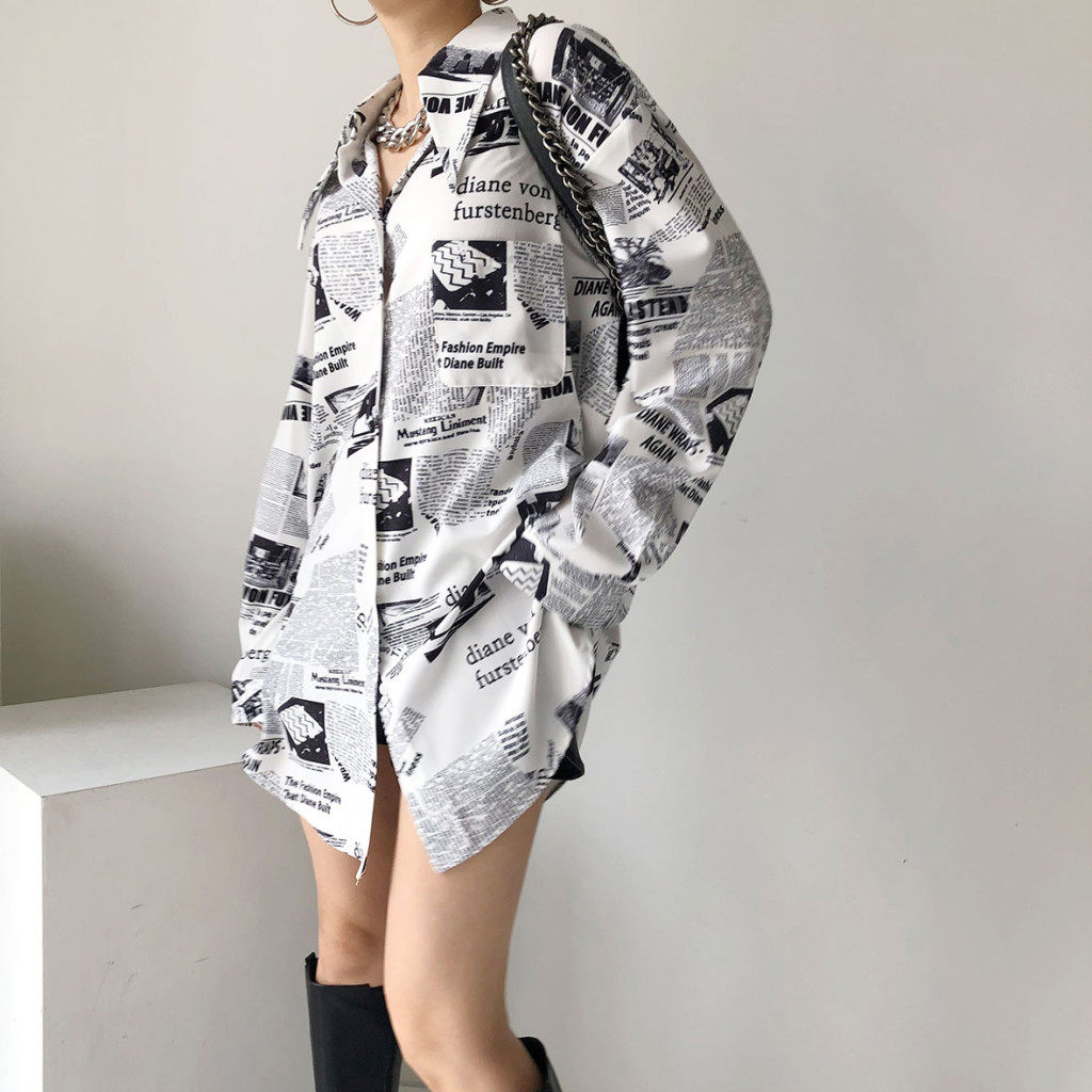 chic报纸印花长款衬衫,商品下架区商品下架区,cat.queen猫女王