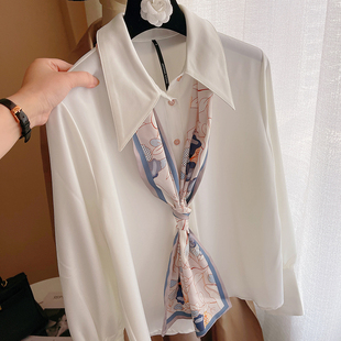 好品质斜纹小长条领巾素雅百搭小清新裸色系丝巾衬衫搭配细窄围巾