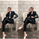 韩国新款时尚西装套装女拼接外套显瘦气质纯色职业西服裤子两件套