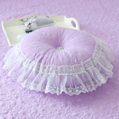 新品韩式蕾丝花边绗缝夹棉公主床品 圆形靠垫抱枕 简欧风情紫色