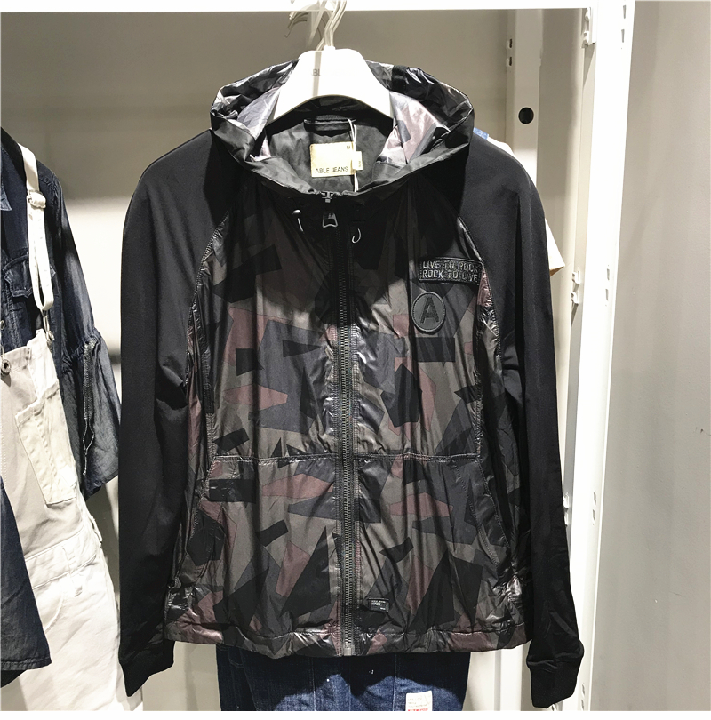 断码特价ABLE JEANS男迷彩薄款外套连帽拼接针织袖舒适卫衣型夹克|ruв категории Мужская одежда, пиджак - от Buy2taobao.com для оказания профессиональной услуги покупки агента Taobao