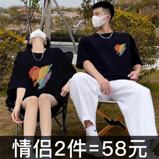 纯棉 情侣装夏装短袖t恤2023新款潮流设计感小众高级感roora上衣