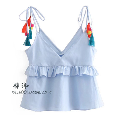 北欧小众设计感少女心海边度假背心吊带球状饰叠层装饰