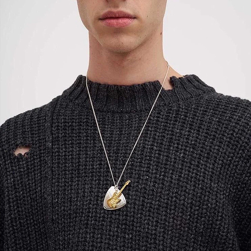 ambush电吉他拨片项链金银男女张泽禹同款嘻哈纯银弹奏时尚带坠链