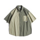 GOPUDO原创设计夏季休闲度假风拼色贴袋宽松薄衬衫短袖衬衣
