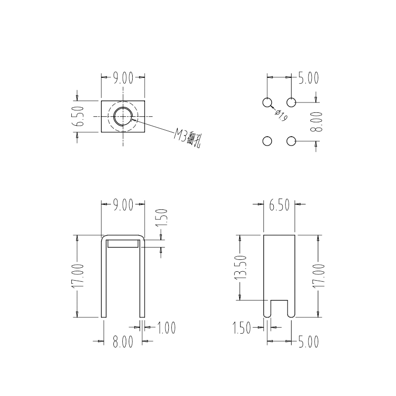 PCB-50M4焊接端子 电路板五金端子 螺母固定座 大功率基板压铆接