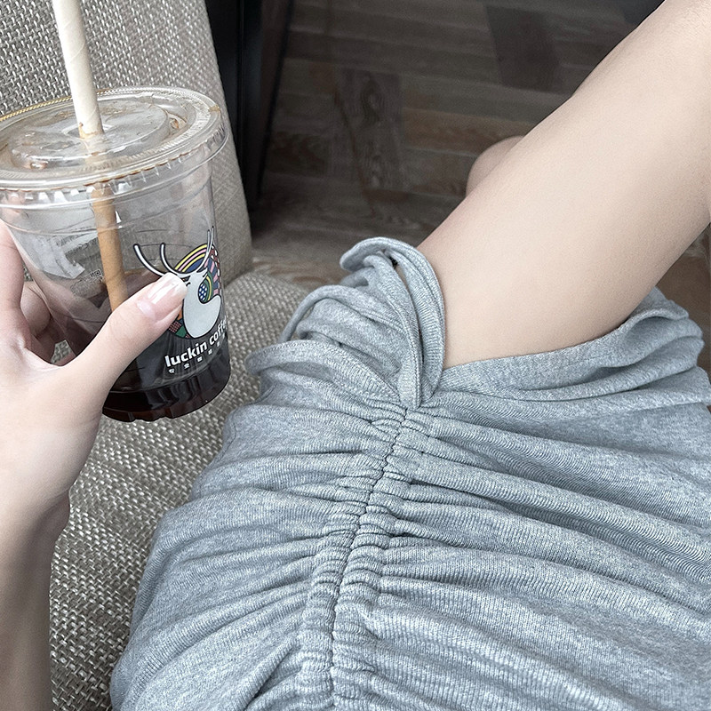 盘盘【欲拒还迎】秋冬新款抽褶侧开叉露腿高腰半身裙女包臀裙长裙