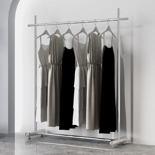 新款服装店专用展示架不锈钢拉丝落地式女装陈列架北欧时尚挂衣架