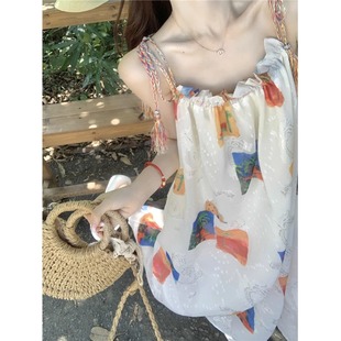 波西米亚风吊带连衣裙女夏法式高级感仙气小个子海边度假沙滩长裙