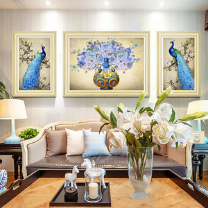 钻石绣三连画客厅大副图片