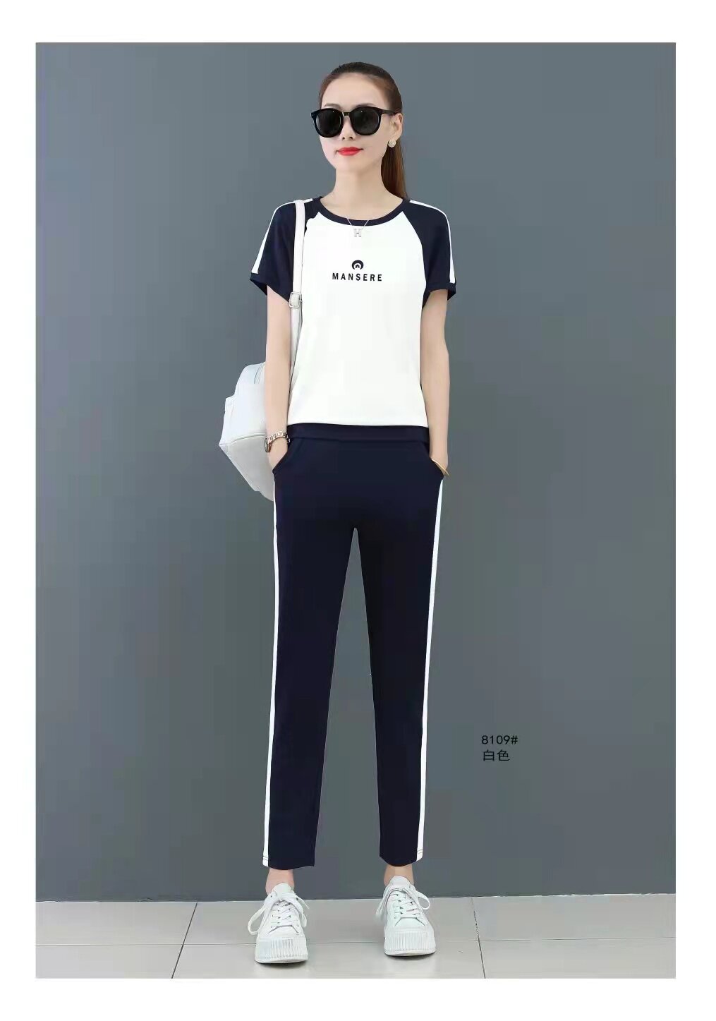 依之恋纯运动短袖套装女2022年夏季圆领薄款透气纯棉休闲两件服