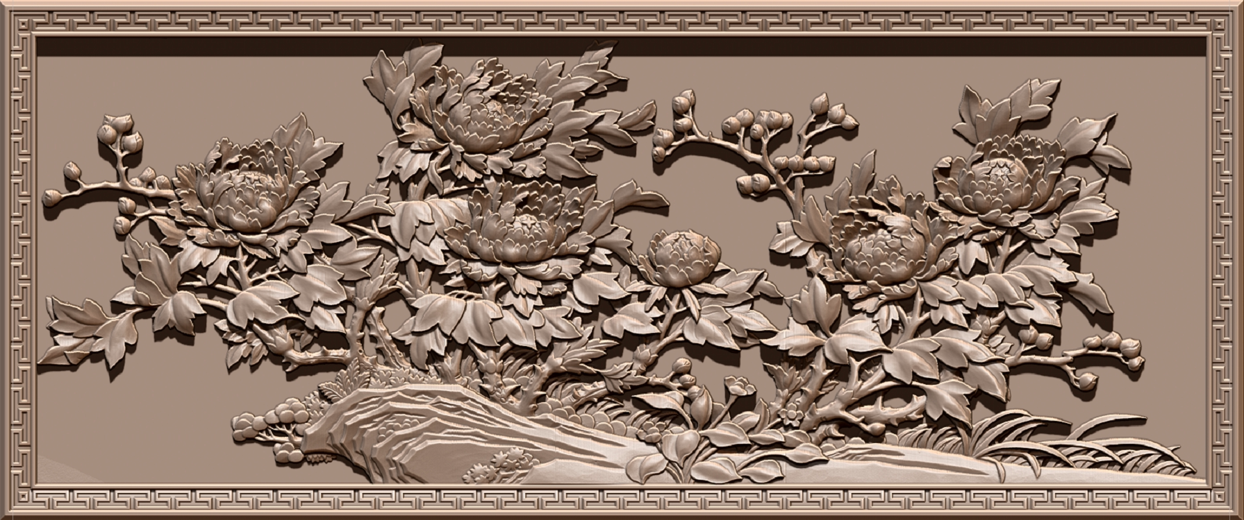 可定做成仿古砖雕挂件----荣华富贵牡丹精雕图扫描图浮雕图灰度图