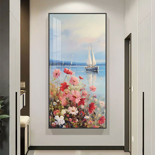 入户玄关装饰画现代高档轻奢走廊过道挂画北欧花卉风景正对门墙画