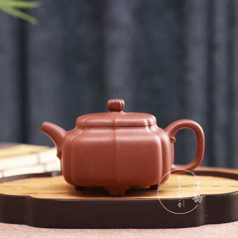 淳韵 紫砂壶茶具四方棱花原矿底槽清220cc尹琴名家全手工茶壶包邮_不