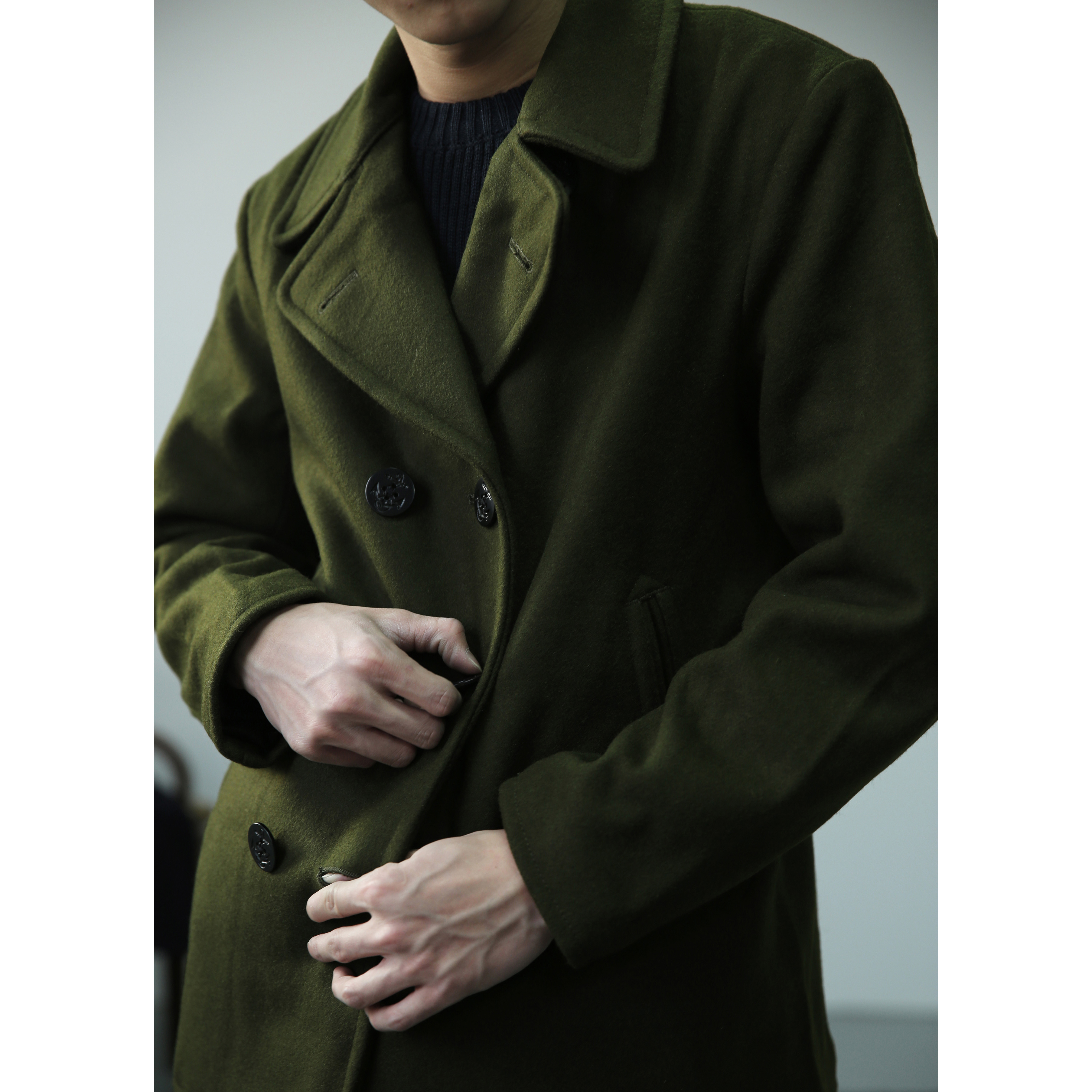 羊毛军大衣_40's pea coat 740美海军大衣 千克重磅 中长款双排扣羊毛