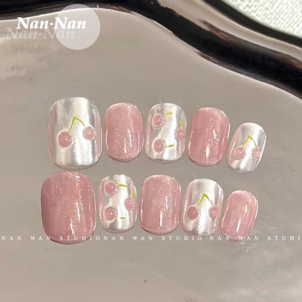 【小樱桃】纯手工穿戴甲高级感短款2023年新款甜酷定制短甲美甲