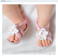 新款手工编织宝宝纯棉凉鞋婴儿毛线鞋 幼儿软底学步鞋 凉鞋0-1岁