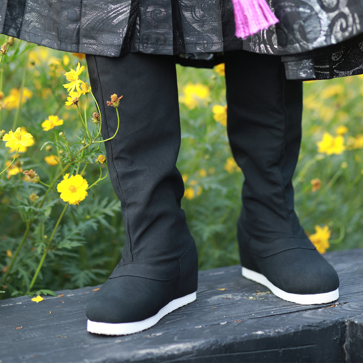 乌衣巷内增高汉服皂靴7厘米帆布橡胶底明宋制高筒古装靴子男女