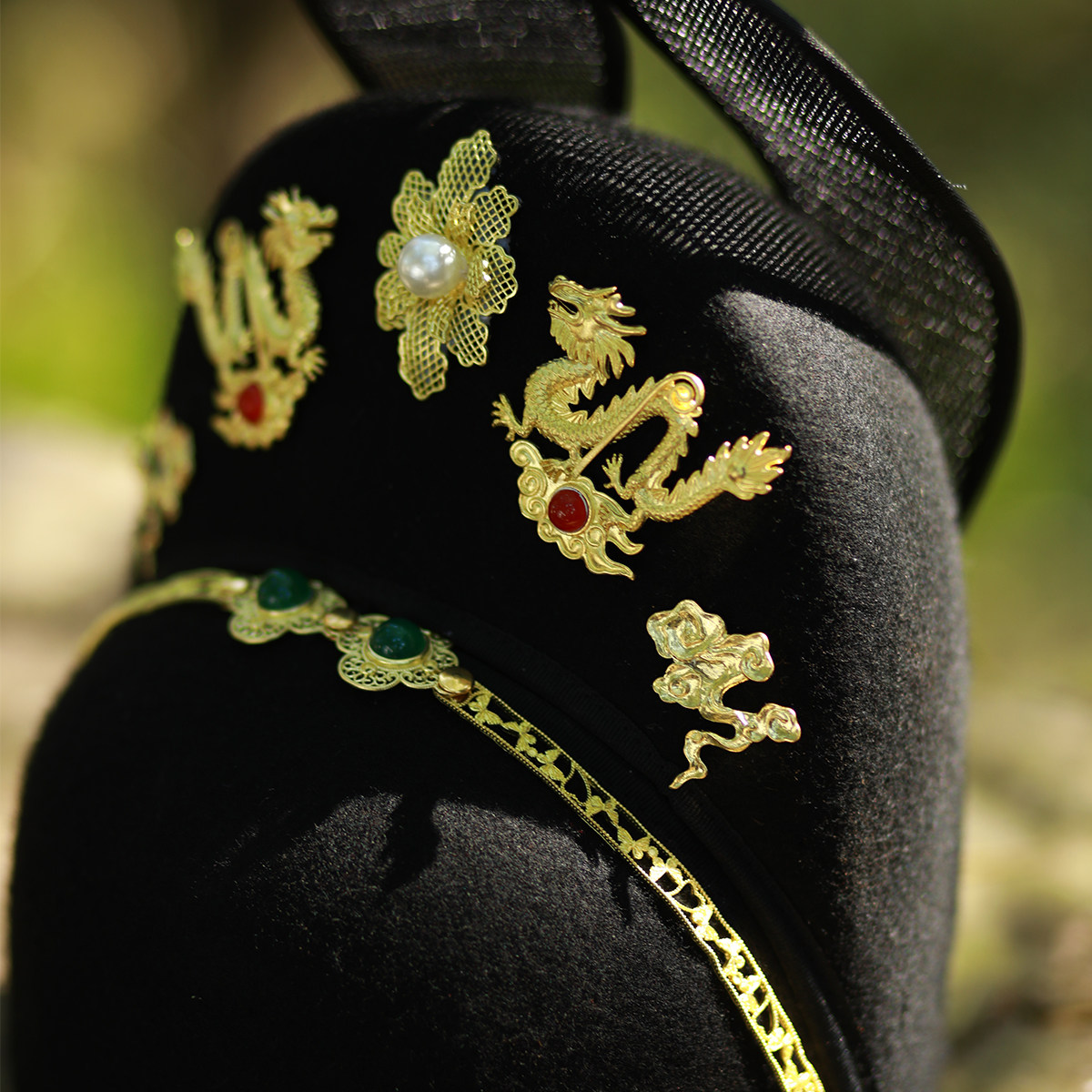 明制双龙翼善冠乌衣巷手工冠帽黄铜戏珠乌纱帽汉服首服