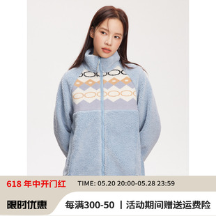 RPB BRAND立领复古百搭秋冬羊羔绒保暖外套拼接图形棉衣棉服女